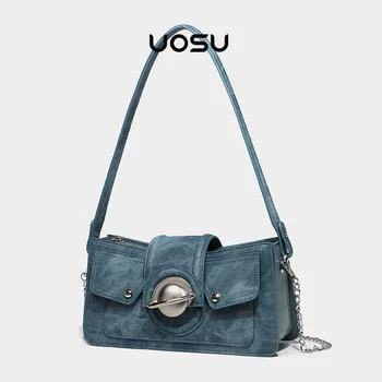 Дизайнерска чанта от плат деним син цвят, дамски чанти през рамо, чанти верига, чанти за Y2K Готино Момиче