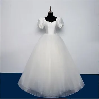 Обикновено женските сватбени рокли от петна и тюл, сватбената рокля трапецовидна форма с дължина до пода с къс ръкав Vestido De Новия
