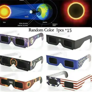 15 бр. хартиени очила за слънчево затъмнение, различни цветове, слънчеви очила за пълно наблюдение, 3D очила за външно затъмнение, анти-UV, продажба на очила за гледане