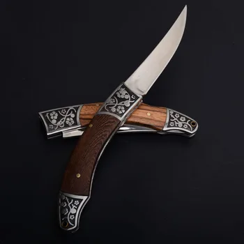 Дамасский сгъваем нож, тактически джобен нож, дървена дръжка, тактически ловни ножове за оцеляване, борба с туристически ножове, улични инструменти