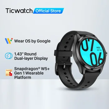 Умен часовник TicWatch Pro 5 Носете OS с над 100 спортни режими, водоустойчив компас 5ATM, NFC и времето на автономна работа на 80 часа за Android