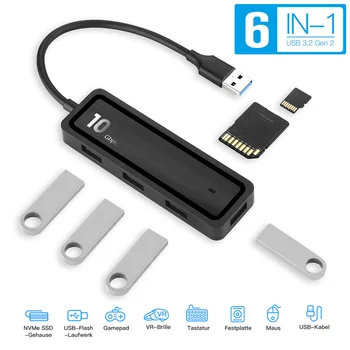 10 Gps 6 в 1 USB HUB Адаптер Type-C до 4X USB 3.2 Gen 2 10 Gbit/с високата C USB към USB хъб TF SD 2.0 2.0