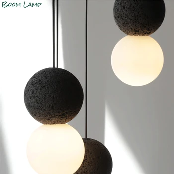 Креативни led висящи полилеи в скандинавски стил, окачена лампа с двойна топка, модерен стъклен циментов топка, тавана лампа с боядисана тапицерия