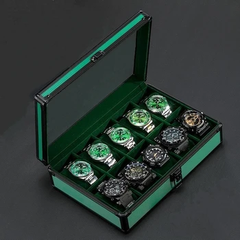 10 слота, кутия за часовници от алуминиева сплав, луксозен калъф за часа, кутия за съхранение, златна прозрачен стъклен капак, подаръчни кутии за пътуване