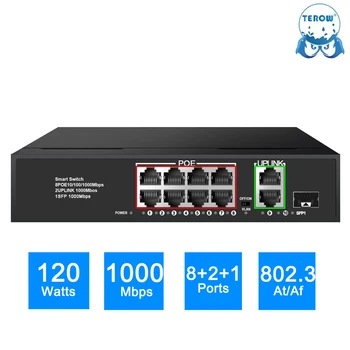 TEROW Пълен Gigabit switch 8 POE + 2 изгряващите канал + 1 SFP 1000 Mbit/s 52 На 11 Пристанища 802.3 AF/AT VLAN Мрежа RJ45 за IP камери/Безжична точка за достъп/NRV
