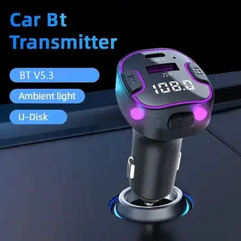 Нов автомобилен плейър, Безжичен адаптер USB Type C адаптер за кола зарядно за кола с двоен интерфейс Предавател светлини Цветни бързи с Wi A0F9