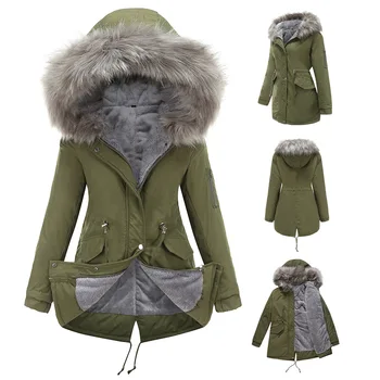 Дамски парк е със средна дължина с качулка, топло флисовое палто плюс размера на дамско яке, зимно облекло, директна доставка