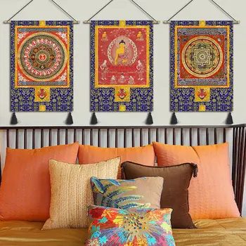 Етнически Свитък Живопис На Платно Стенно Изкуство Виси На Тибетски Гоблен Всекидневна Декор Спални Естетически Плакат