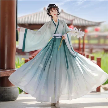 Hanfu Женствена рокля за танци с традиционни китайски носии, женски костюм фея за cosplay, Hanfu Градиентный синьо и зелено за жени