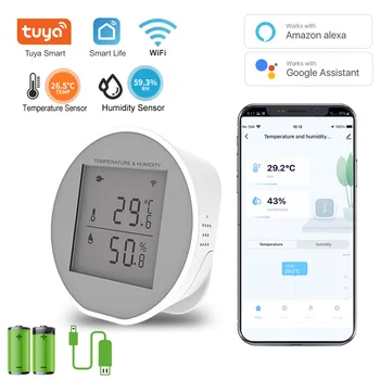 Графити умен WiFi термометър, аларма за висока и ниска температура, безжичен детектор за влажност в дома, батерия, USB захранване