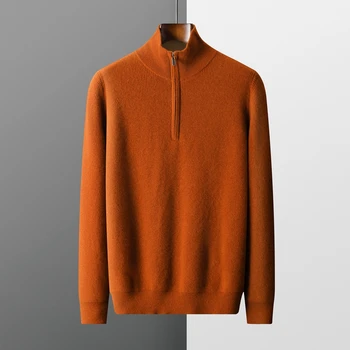 2023 Нов мъжки пуловер от чист кашмир, вязаный, голям размер, високо качество топ, 100% вълна, дебел пуловер с висока воротом, зимни младежки див топло