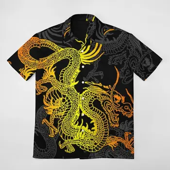 Риза с къси ръкави Златен китайски дракон Pattern_45558335 Топ, тениска, брючное рокля, ретро забавен дизайн, размер САЩ