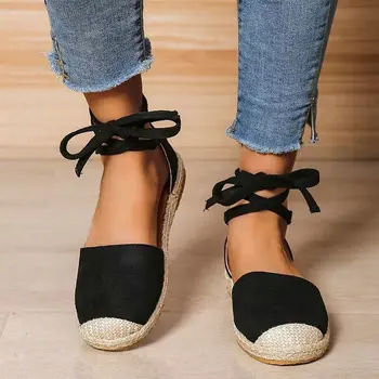 Дамски сандали-кръстоски с джапанки на токчета, голям размер 2022, дамски обувки за момичета, затворена плоска чрез шнурове, голям кадифе, модерен комфорт, нов бежов