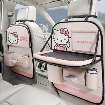 Kawaii Sanrio Hello Kitty Органайзер За Задната Седалка на Колата Сладък Cartoony Протектор За столче за кола с Мек Масичка, Органайзер За Облегалката на столчето за кола