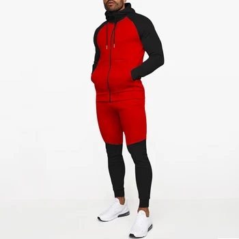 Спортни фитнес мъжки спортни костюми Slim Fit, hoody с качулка на съвсем малък и панталони, костюми, мъжки модерен комплект от две части в стил мозайка