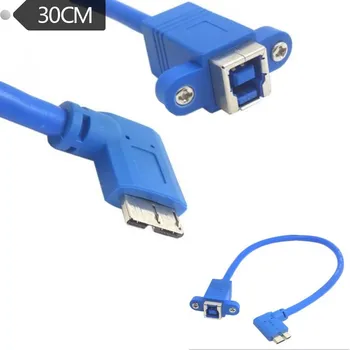 Монтиране на панел USB3.0 Тип B Жена за ъглов преобразуване Micro B мъж кабел кабел 0,3 м；