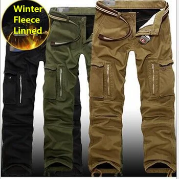 29-40 Мъжки панталони-карго размер плюс, зимни плътни топли панталони пълна дължина с множество джобове, всеки ден на военни провиснал тактически панталони
