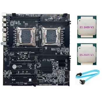 Дънна платка с два конектори X99 LGA2011-3 с поддръжка на два процесора RECC DDR4 с процесор 2XE5 2609 V3 + кабел SATA