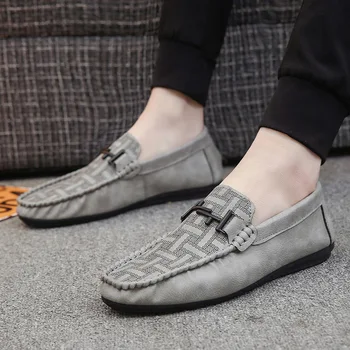 Нова мъжки обувки за шофиране от мека кожа с ивици лоферы, мъжки ежедневни тънка обувки
