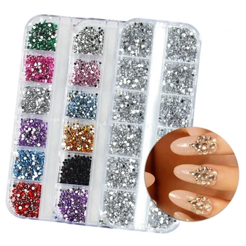 1 кутия, цветен дизайн нокти с плоска задна част, планински кристал, разноцветни ослепителни диаманти, кристали, маникюр, 3D-висулки, бижута 