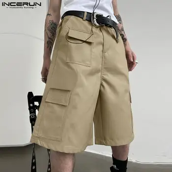 INCERUN 2023, Корейски Стил, Нови Мъжки къси Панталони-карго с множество джобове, Ежедневни Мъжки Обикновен Универсален Удобни Прости Шорти S-5XL