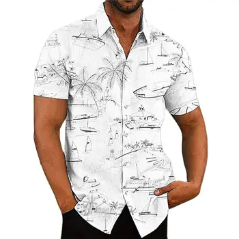 2023 Нова Мъжки Хавайска Риза С Къс Ръкав За Мъже, Блуза С 3D Принтом на Кокосовата Палма, Блузи, Ежедневни Тениска Оверсайз, Мъжки Дрехи