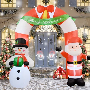 2.4 м Коледна надуваема арка Дядо Коледа, Снежен човек Арка с лък led светлини Весела Коледа на открито Украса за парти в двора