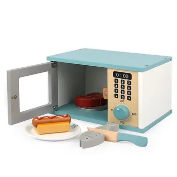 Играчка на кухненски прибори за ролеви игри, дървени микровълнова печка, готварска играчка за деца