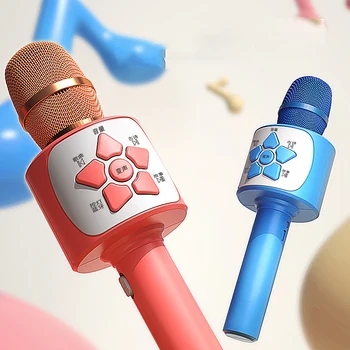Караоке микрофон за деца, Безжична Bluetooth караоке Преносим микрофон Високоговорител плейър, Записващо устройство за KTV рожден Ден на играчките-пъзел
