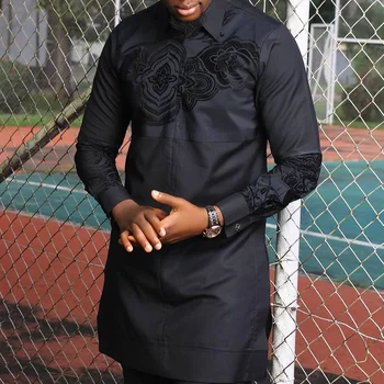 Мъжки Блузи в Африканския стил с Принтом 2022, Младежта Ежедневни Черен Памучен Мъжка Риза В Индийски Стил, Тениска, Модни Дрехи за Мъже