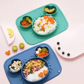 Екологичен дизайн разделение на бебешки съдове анимационни форми, храни силиконова детска тренировочная с чиния за момчета и момичета