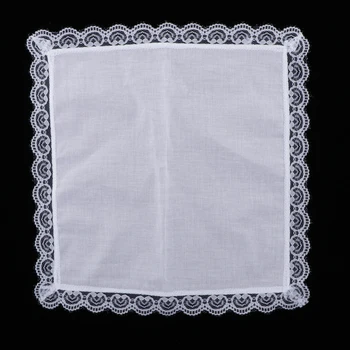 5x Памук носна кърпичка с дантелен бродерия, бяла носна кърпичка
