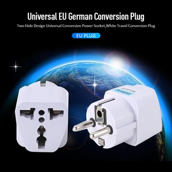 Универсален ЕС Немски конверсионный мъжки Дизайн с две дупки Универсална конверсионная розетка Бял пътен конверсионный щекер