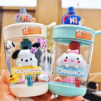 Sanrio Бутилки за питейна вода Cinnamoroll Kuromi Силиконова чаша за пиене Лятна новост Kawaii 500 мл, преносими сламени чаша за смесване, които предпазват от падане