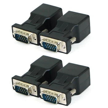 4 Пакета VGA удължителен кабел с Щепсел ЗА RJ-45 CAT5 CAT6 20 м Мрежов Кабел Адаптер COM Порт LAN Конвертор Ethernet портове