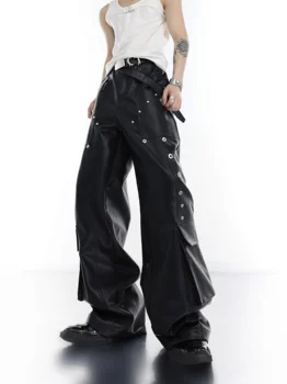 27-46 Новост 2023 година Мъжки дамски дрехи в стил Ямамото, пънк, изкуствена метална декоративна кожа, панталони, панталони за любителите, големи размери сценични костюми