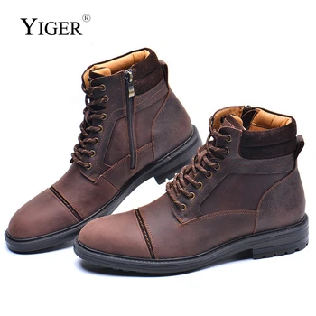 YIGER / Мъжки основни обувки, Мъжки Ежедневни обувки, ръчно изработени от естествена кожа в Ретро стил, Мъжки Ботильоны дантела, Дизайнерски мъжки обувки
