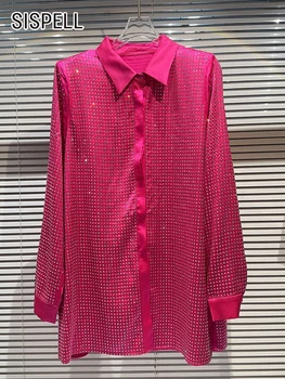 Обикновена блузи SISPELL Casaul за жени, с дълъг ръкав, в стил мозайка, с диаманти, свободни летни ризи, дамски модерен стил на облекло