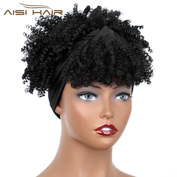 AISI HAIR Синтетичен Къдрава Перука с Бретон, Кратък Навързани в Опашката на Експозиции за Жени, Афро-Връзка, Шнола за Коса Отпред, изкуствена коса