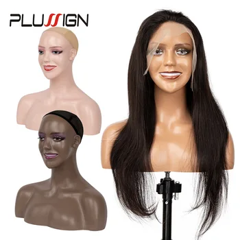 Афроамериканская дамски главата на манекена с рамене поставка за демонстрация на перука с черни устни Запушване на дупките за уши Реалистична модел с миглите