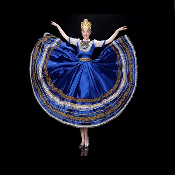 Руски фолклорен танцов костюм в европейски стил Прекрасно синьо дворцовое обличам принцеса мома дълга пола сценичното представяне на Откриването на шоуто
