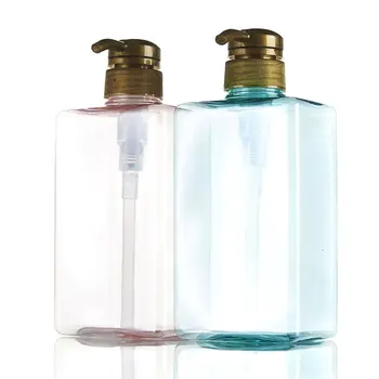 600 мл Преносим правоъгълна опаковка сапун Преса-тип Split празна бутилка-помпа Прозрачен контейнер за шампоан цвят карамел за душата