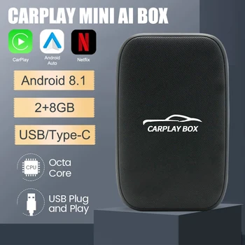 2023 НОВ кабелен безжичен адаптер за CarPlay Android Auto Universal AI Box Мултимедиен плейър за Netflix, YouTube TF карта
