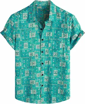 Лятна мъжка хавайска риза, ежедневни риза с цветен модел, къс ръкав, однобортная плажната тропическа модерна риза оверсайз