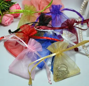 продажба на едро на 1000 бр. / лот, подарък чанта, изработена от органза за бижута 9 * 12 см, бижута # 005 (можете да изберете цвят)