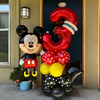 23 бр., балони с Мики Маус от 1 до 9 години, червени, черни, украса за парти, рожден ден момче момичета