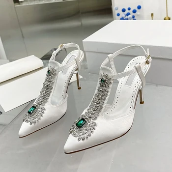 2022 пролет и лято, европейски и американски нови дамски сандали на висок ток с декорация във формата на кристали, 34-43 ярд