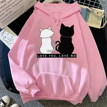 2021 Пролетно-есенен дамски ежедневни hoody с качулка и сладък принтом котка, дамски пуловер с качулка, дълъг ръкав, женски оверсайз