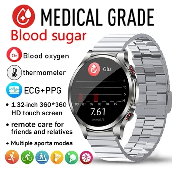 ЕКГ + ТОЧКИ безболезнен не-агресивни смарт часовници за измерване на нивото на глюкоза в кръвта, мъжки смарт часовници за здравословни упражнения на кръвното налягане, глюкометр