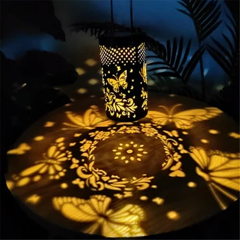Сянка пеперуди, слънчева светлина, външна водоустойчив слънчева лампа, кухи Ретро слънчев фенер, художествени Декоративни светлини от слънчева градина
